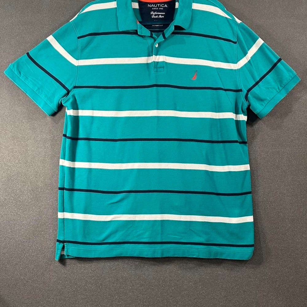 Nautica Performance Deck Green striped polo shirt XXL